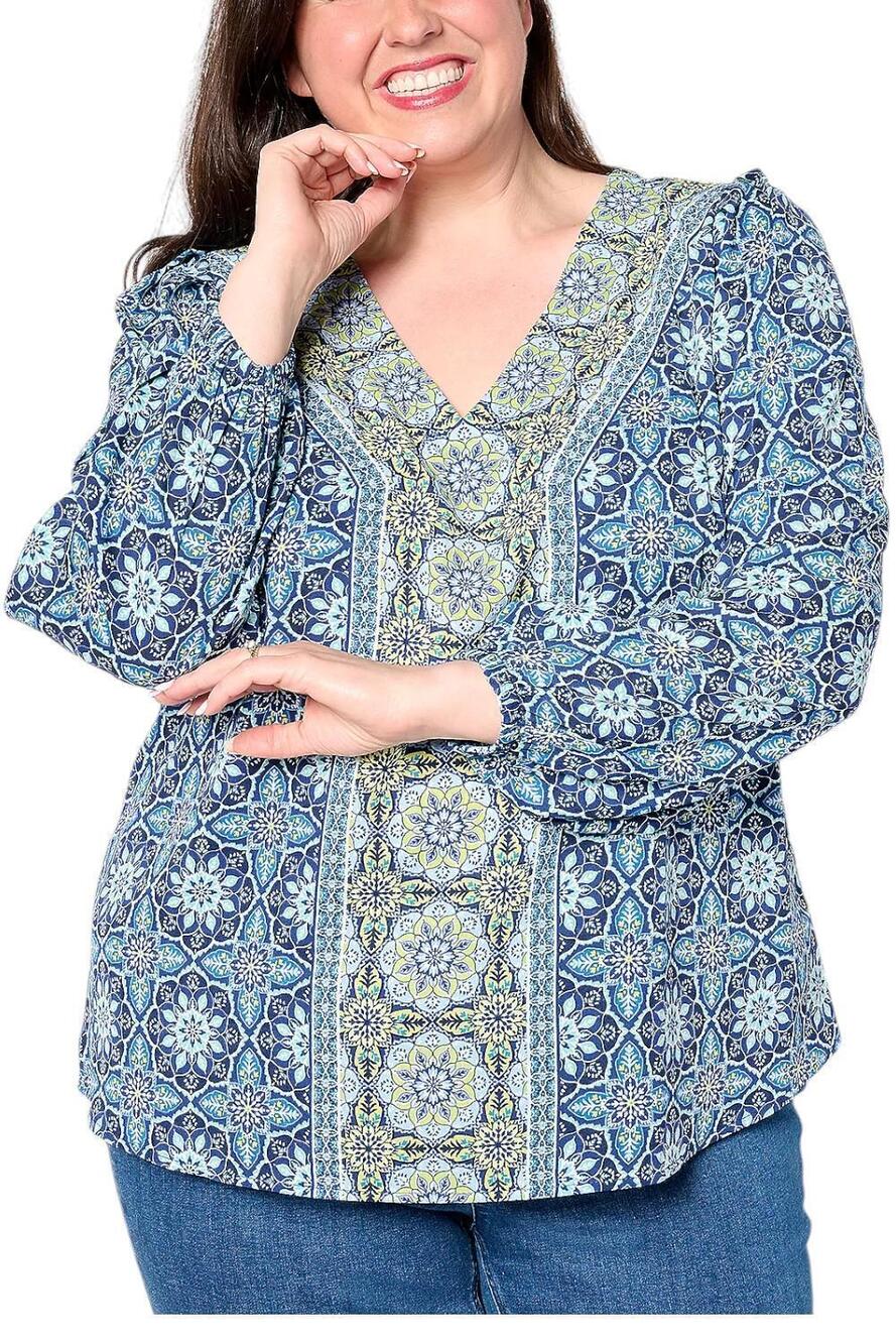 Belle Boho by Kim Gravel Women's Boho Chic Blouse Indigo Tile - Regular